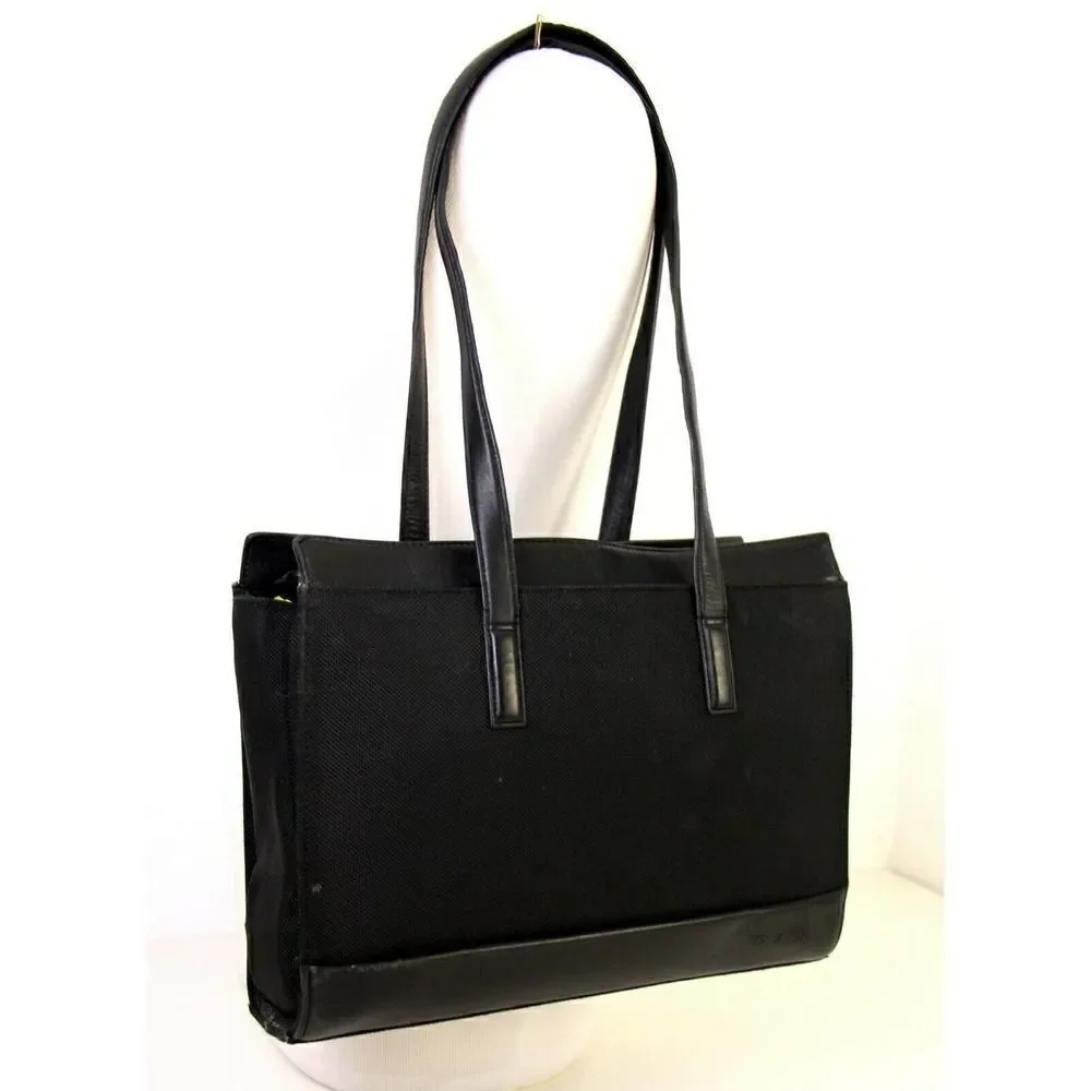 VINTAGE TUMI BLACK GENUINE LEATHER BUSINESS TOTE SHOULDER BAG LAWYER HANDBAG